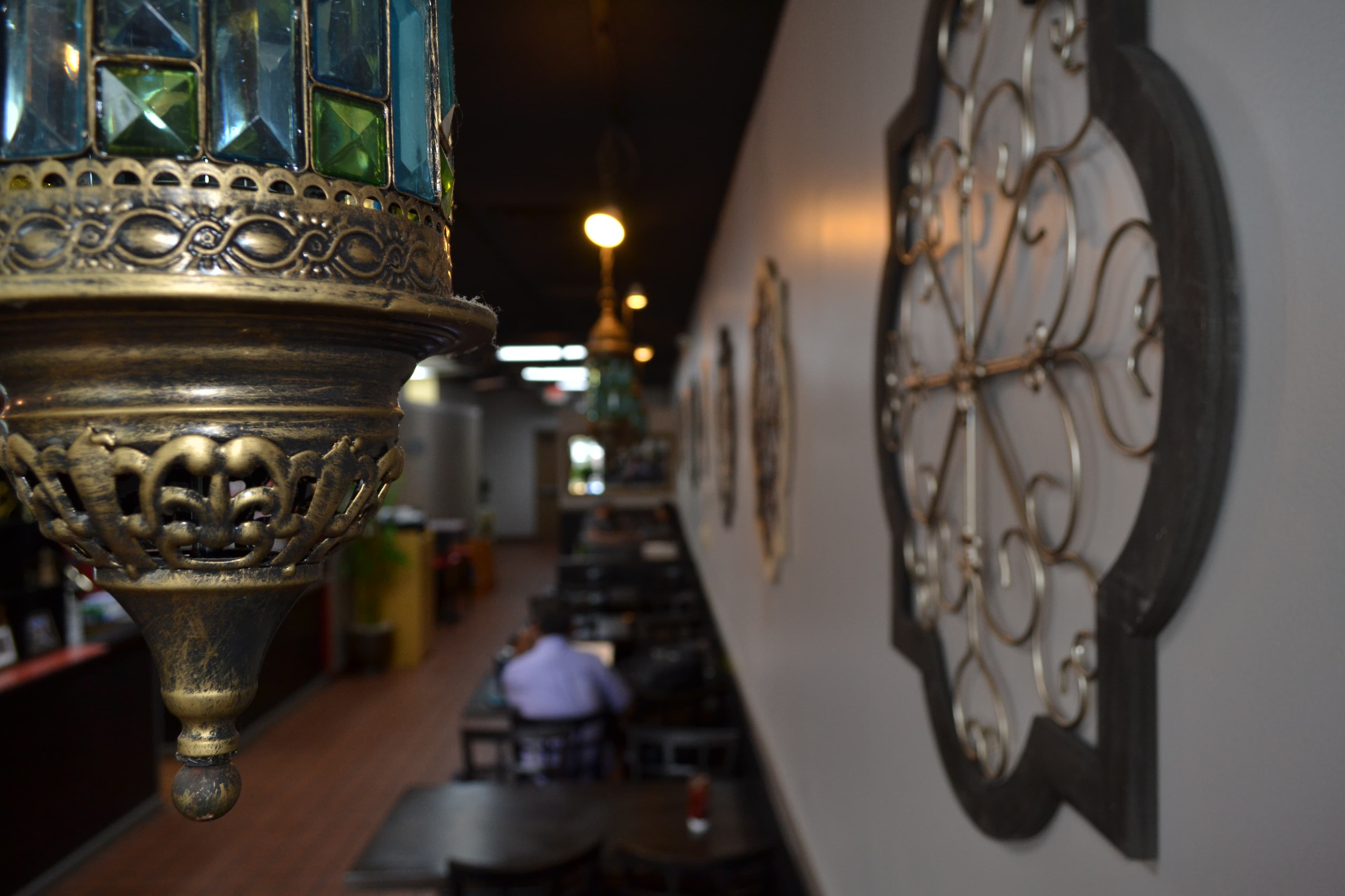 Warm lighting inside Sahara Grill