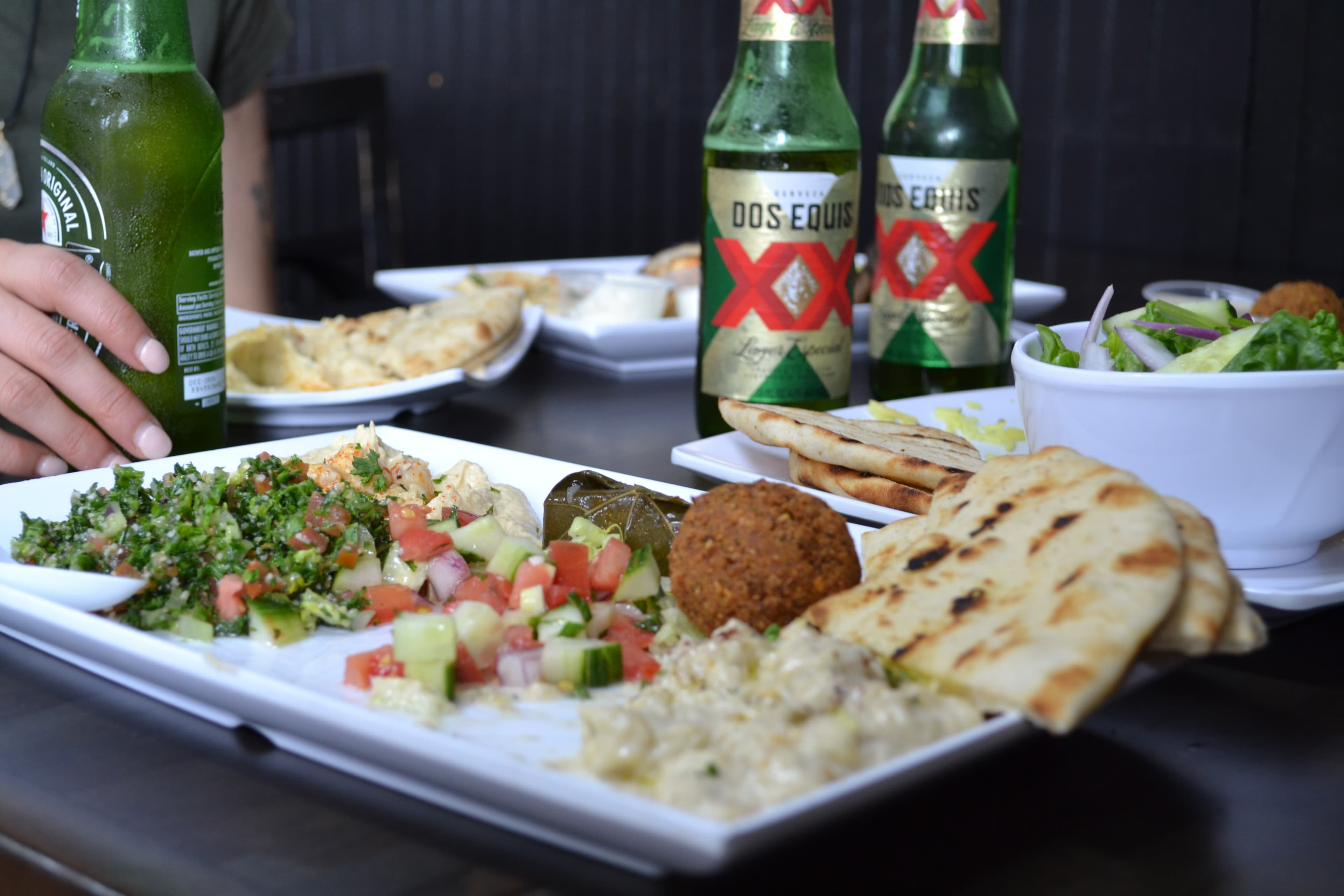 Mediterranean platters and pita served at Sahara Grill